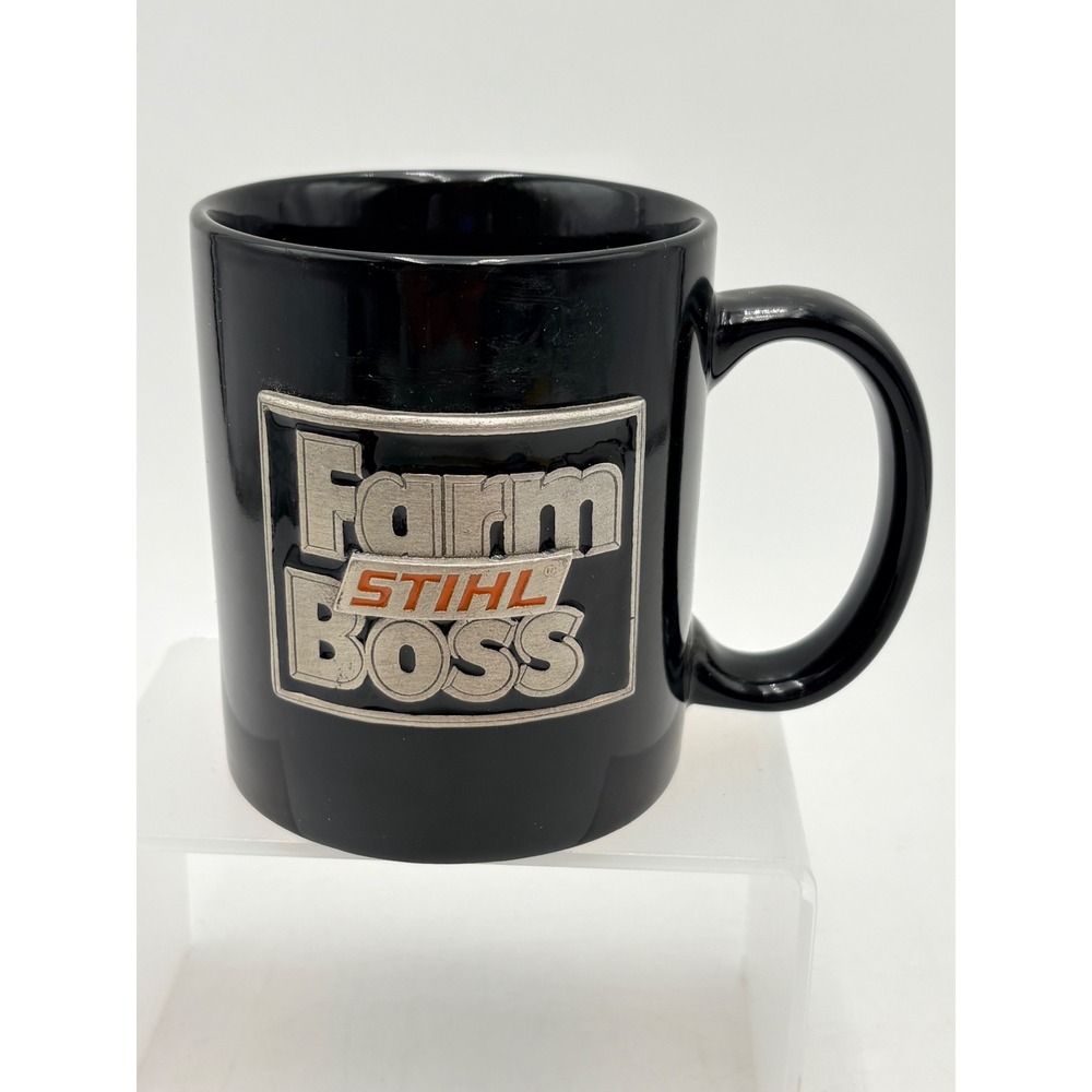 Stihl Farm Boss Coffee Mug Black Ceramic with‎ Raised Metal 3D Emblem Logo